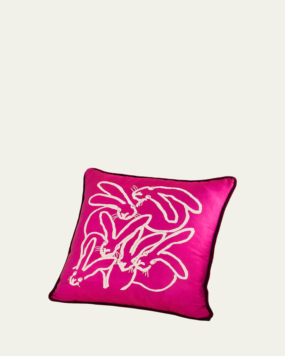 Hand Embroidered Silk Bunny Pillow